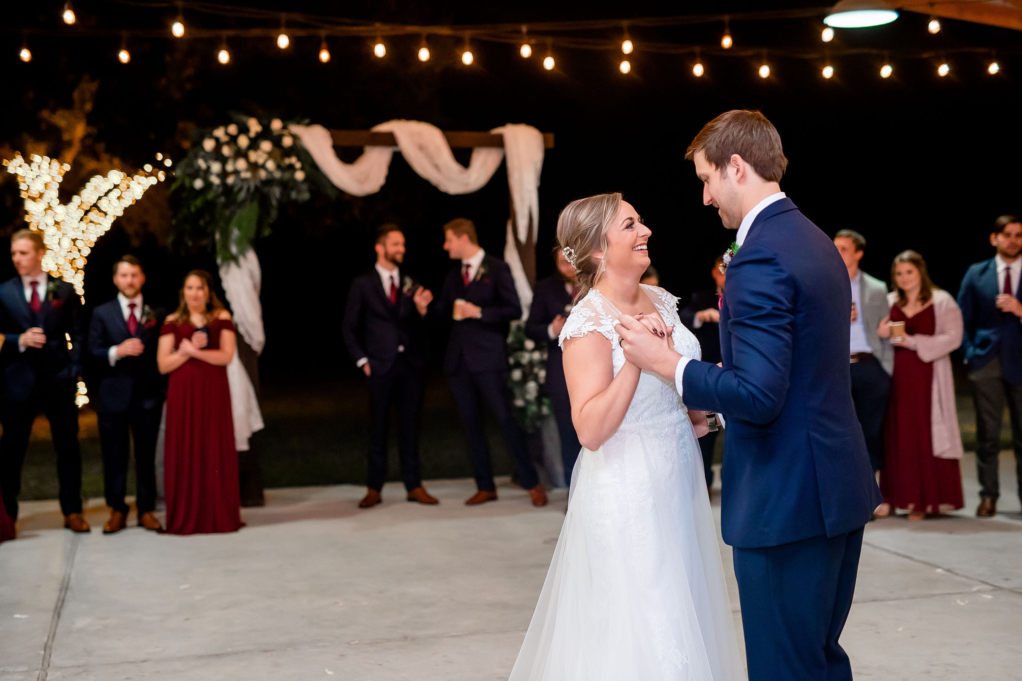 dancing couple outside wedding
